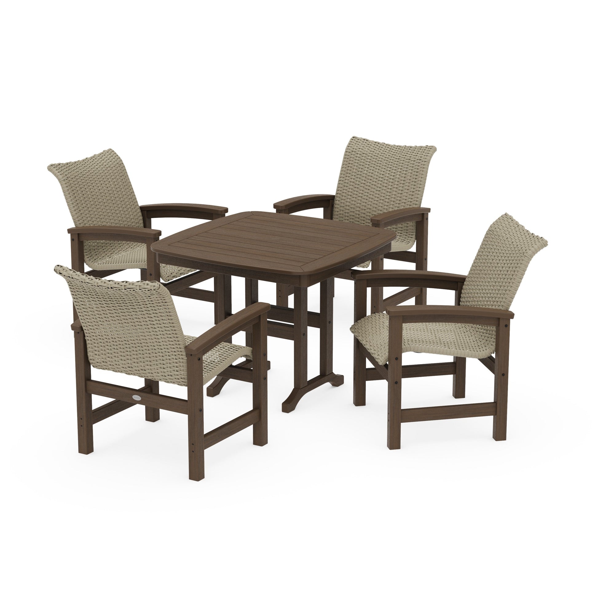 POLYWOOD Coastal Woven 5-Piece Dining Set — Kona / Dune Grass