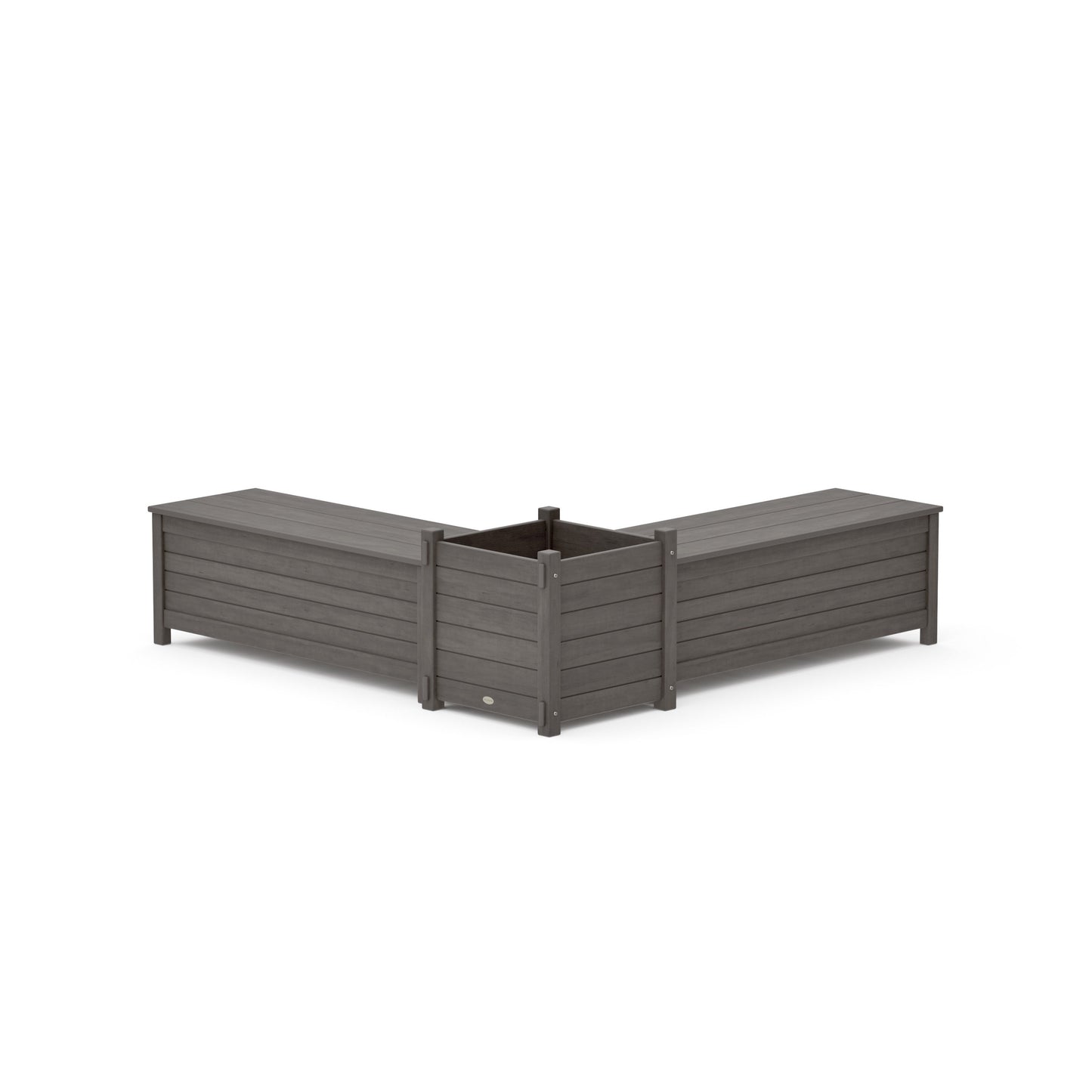 POLYWOOD 48" Nautical L- Shaped Planter Storage Bench Set- Large — Driftwood