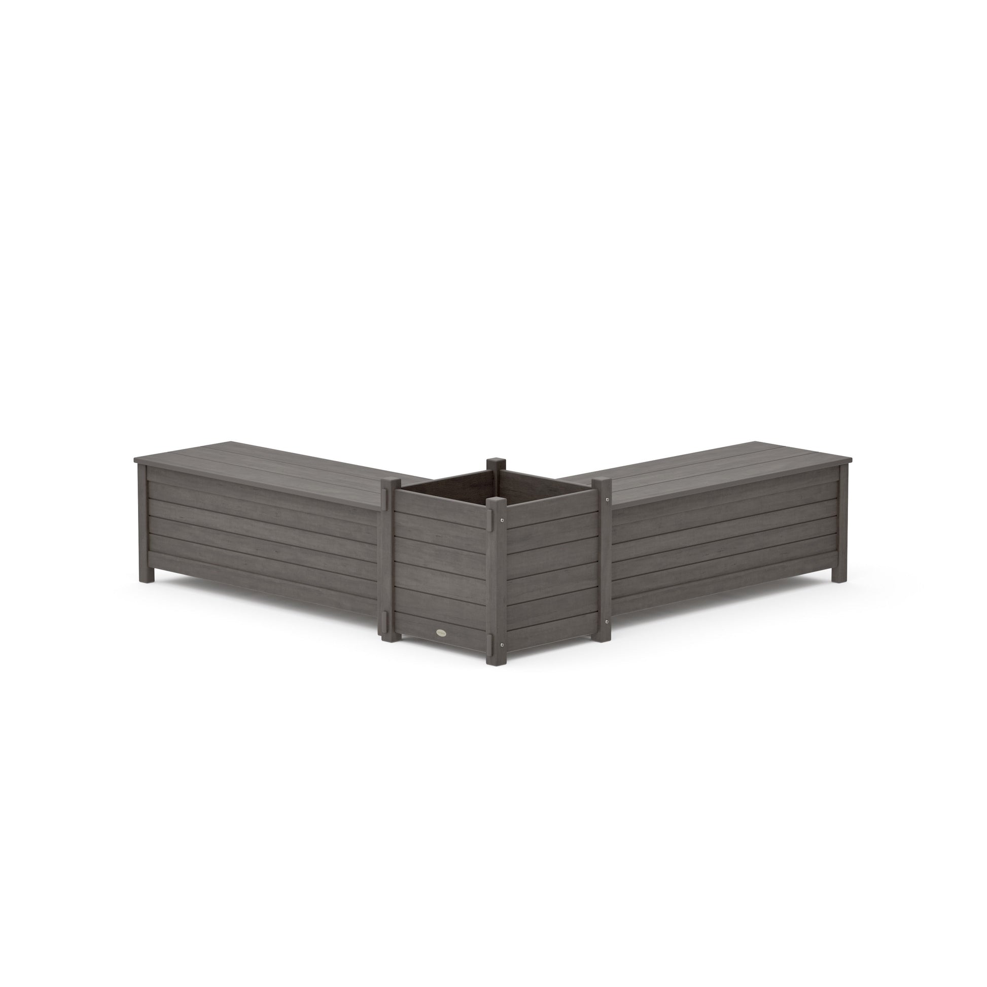 POLYWOOD 48" Nautical L- Shaped Planter Storage Bench Set- Large — Driftwood
