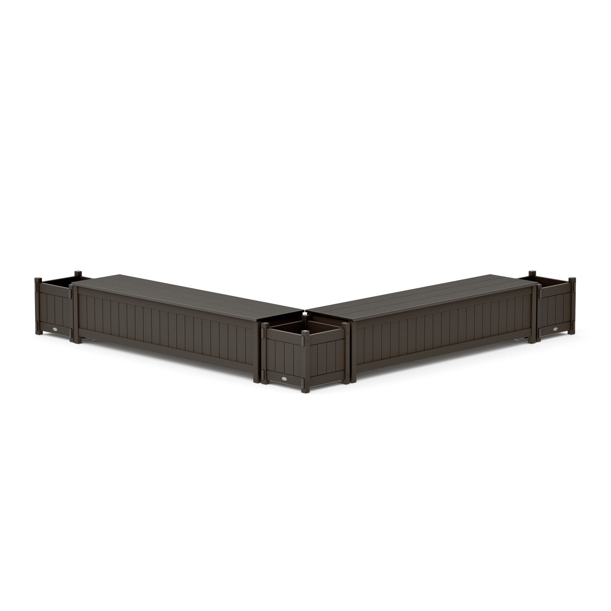 POLYWOOD 72" Vineyard L- Shaped Planter Storage Bench Corner Set — Vintage Coffee