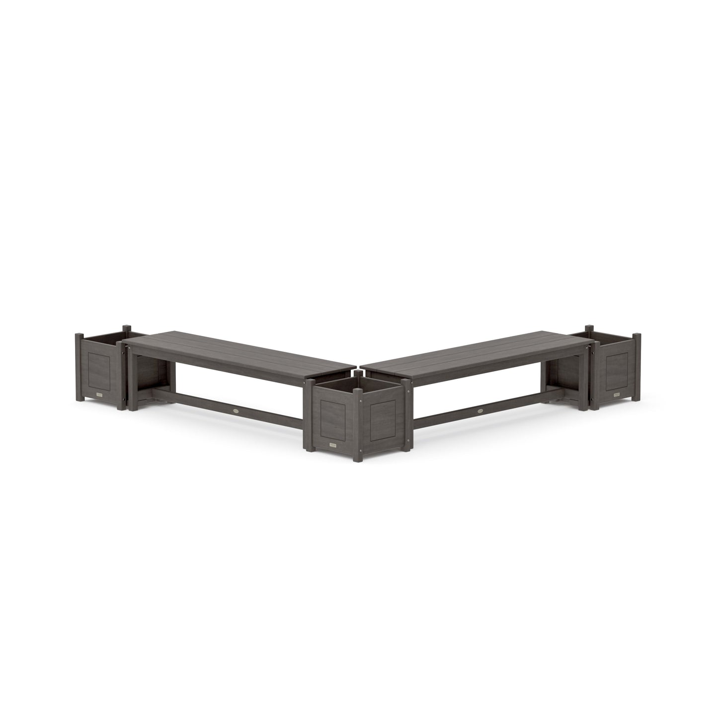 POLYWOOD 60" Country Living L- Shaped Planter Bench Corner Set — Driftwood