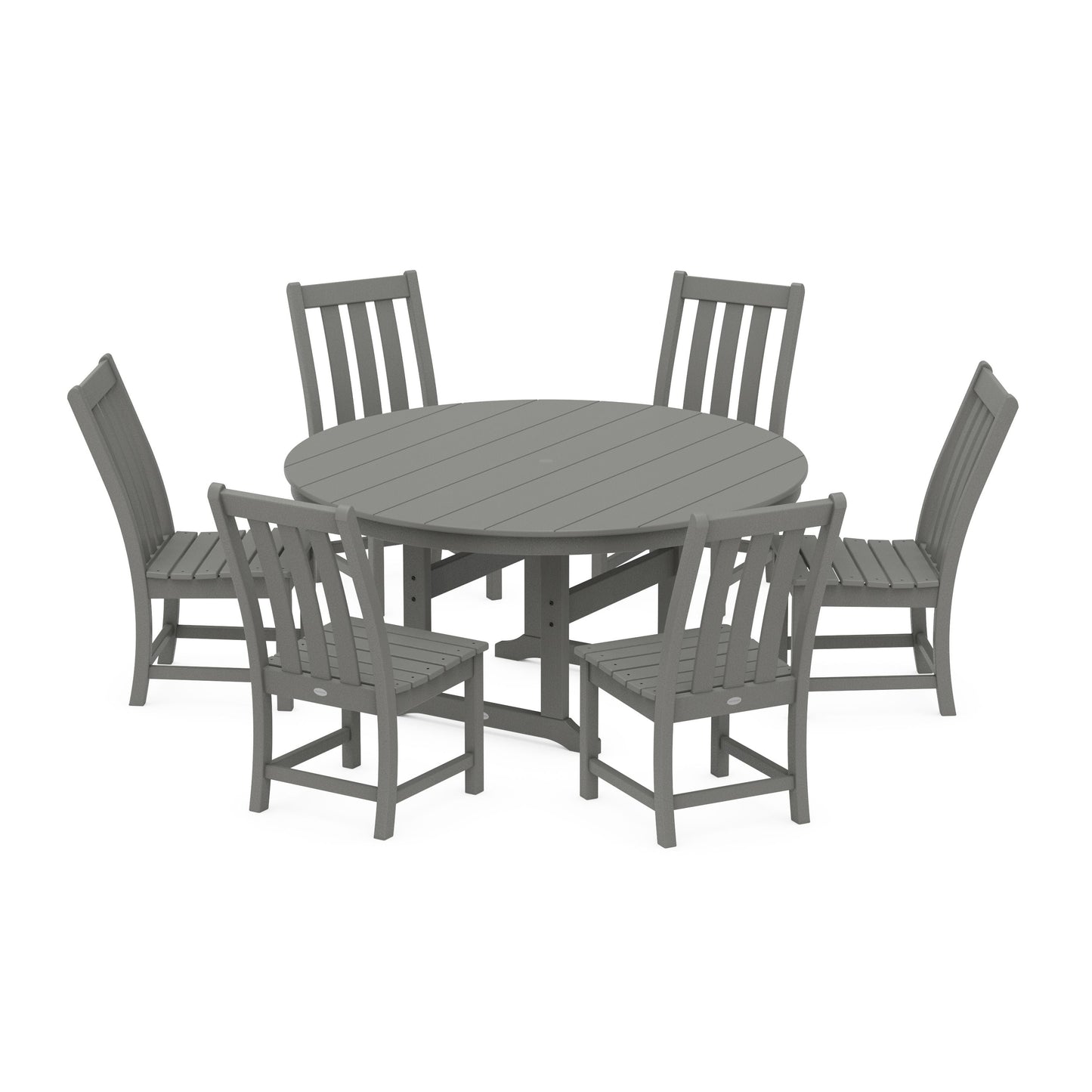 POLYWOOD Vineyard 7-Piece Side Chair Round Farmhouse Dining Set — Slate Grey