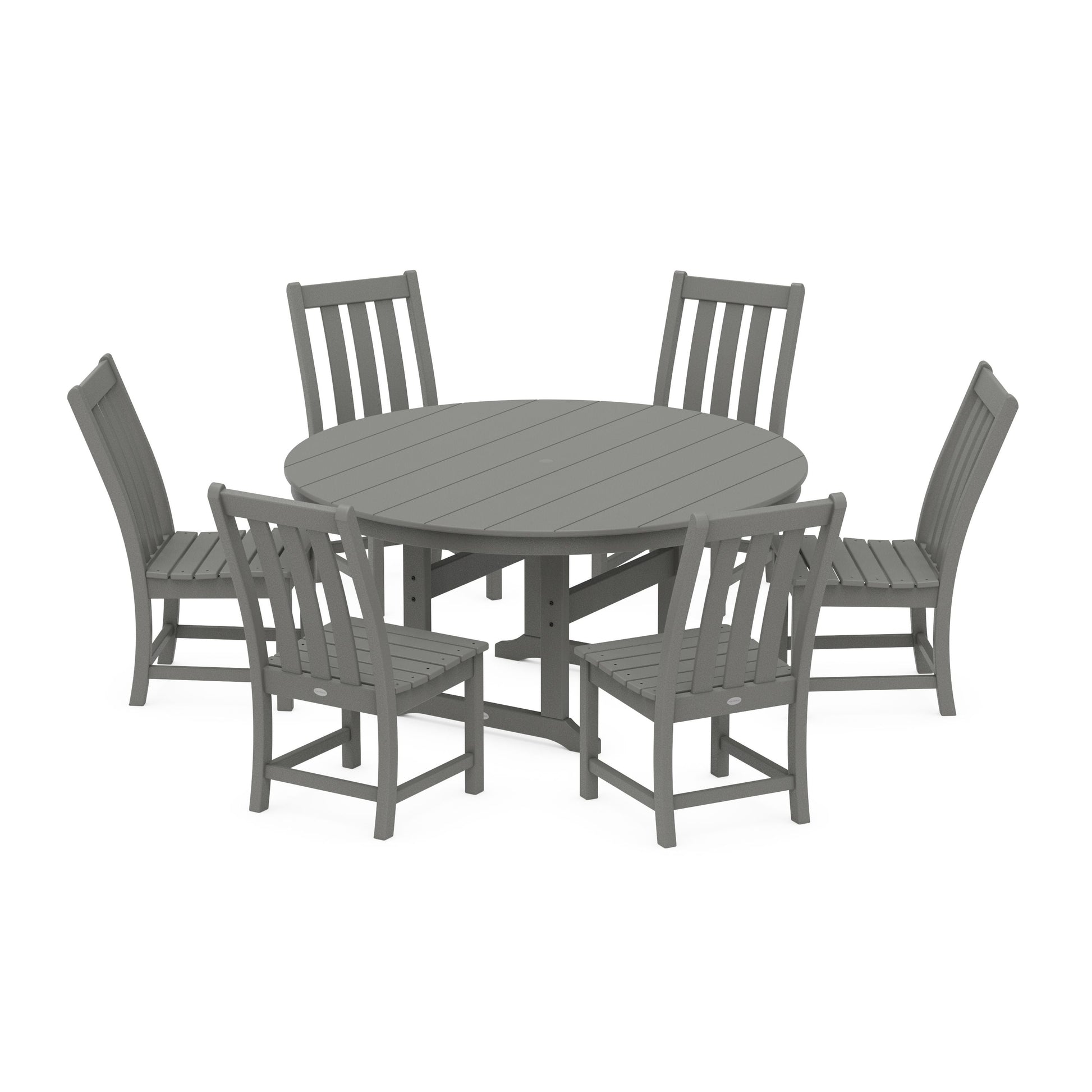 POLYWOOD Vineyard 7-Piece Side Chair Round Farmhouse Dining Set — Slate Grey
