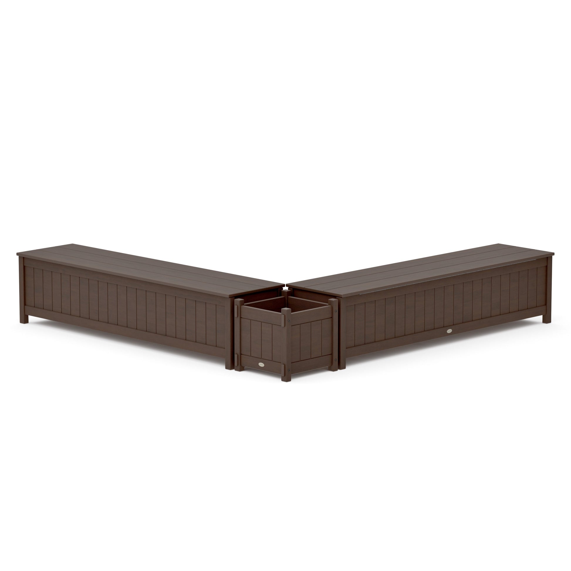 POLYWOOD 72" Vineyard L- Shaped Planter Storage Bench Set — Kona