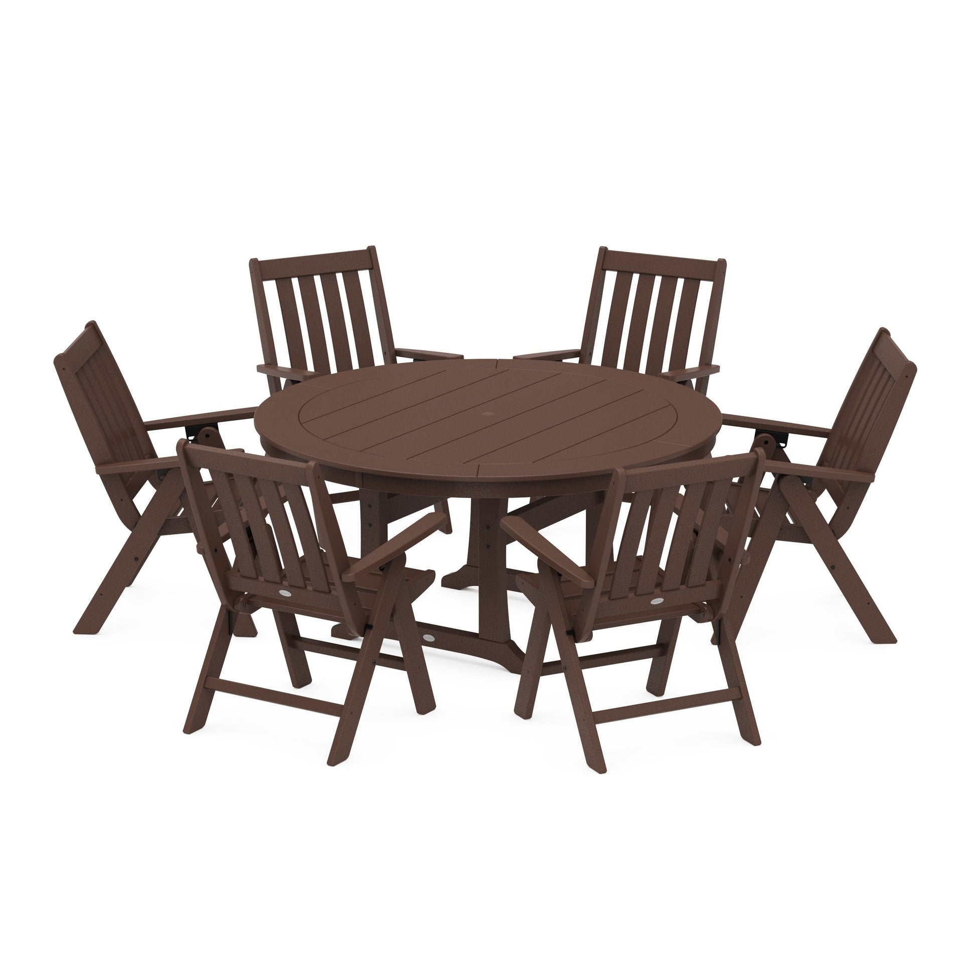 POLYWOOD Vineyard Folding 7-Piece Side Chair Round Dining Set — Mahogany