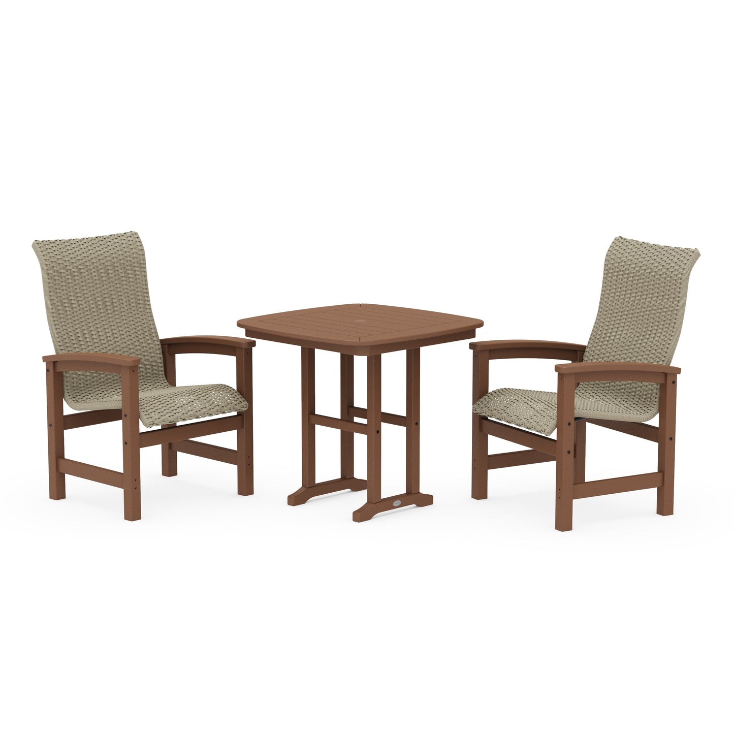 POLYWOOD Coastal Woven High-Back 3-Piece Dining Set — Teak / Dune Grass