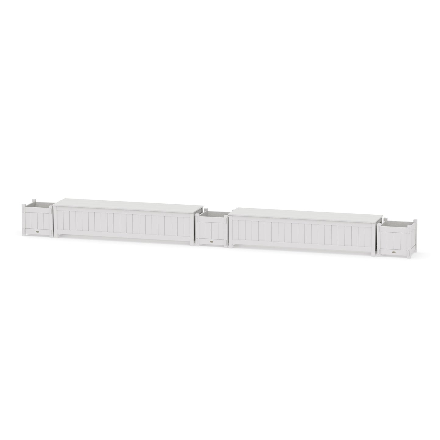 POLYWOOD 72" Vineyard Straight Double Planter Storage Bench Set — Vintage White