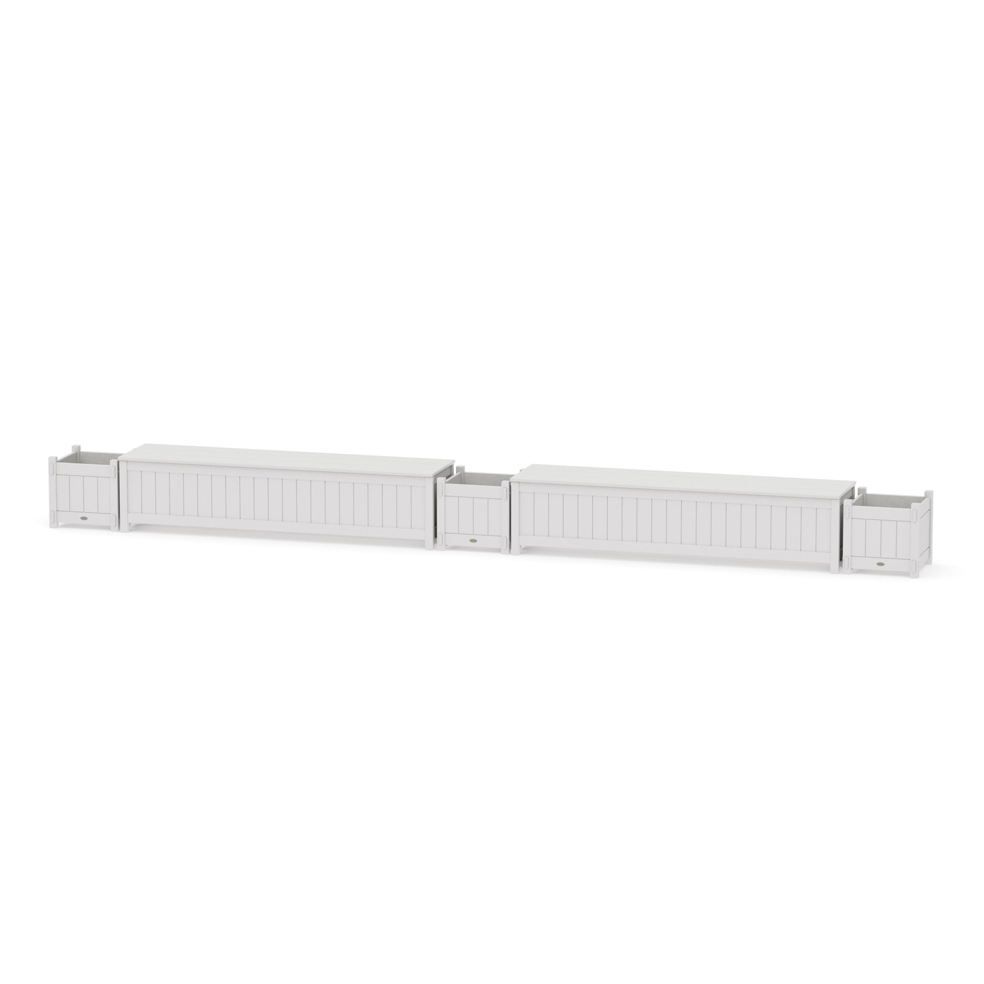 POLYWOOD 72" Vineyard Straight Double Planter Storage Bench Set — Vintage White