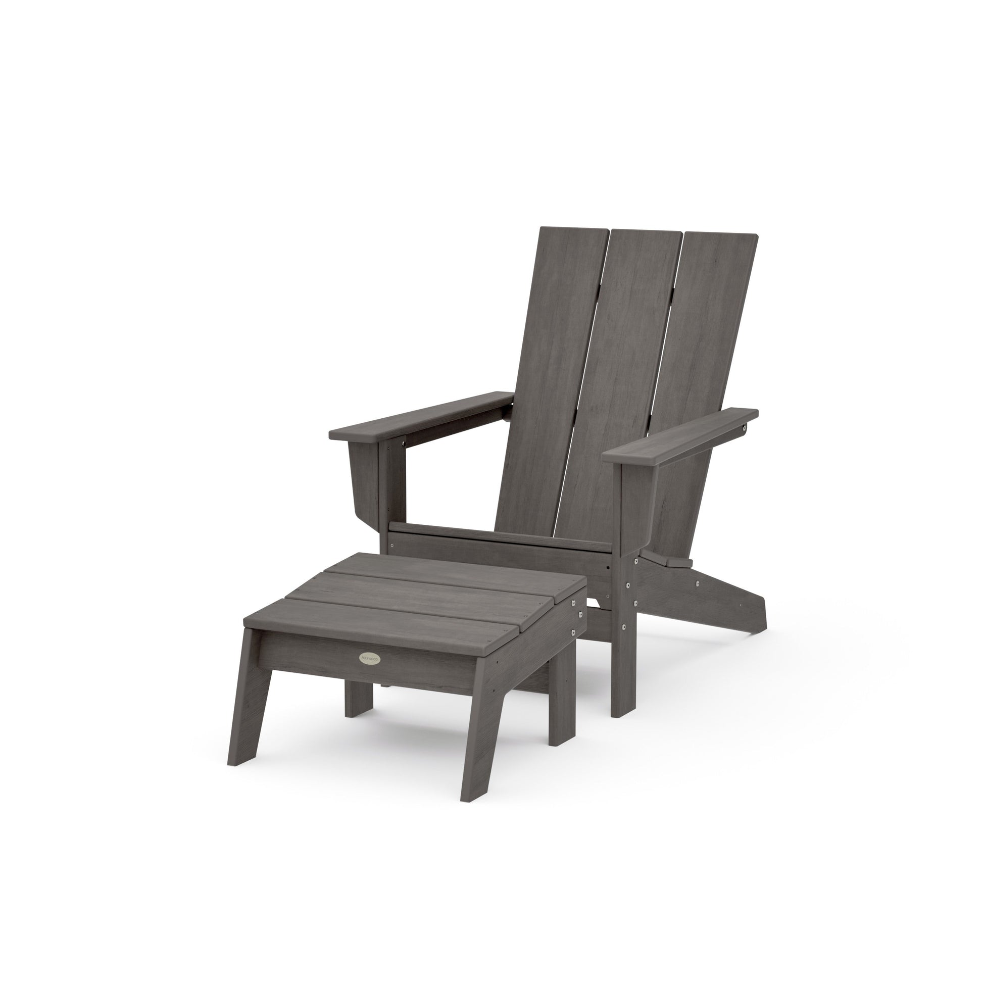 POLYWOOD Modern Studio Adirondack Chair with Ottoman — Driftwood