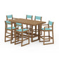 POLYWOOD EDGE Sling 7-Piece Bar Table Set — Natural / Dupioni Aquamarine Sling
