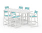 POLYWOOD EDGE Sling 7-Piece Bar Table Set — White / Dupioni Aquamarine Sling