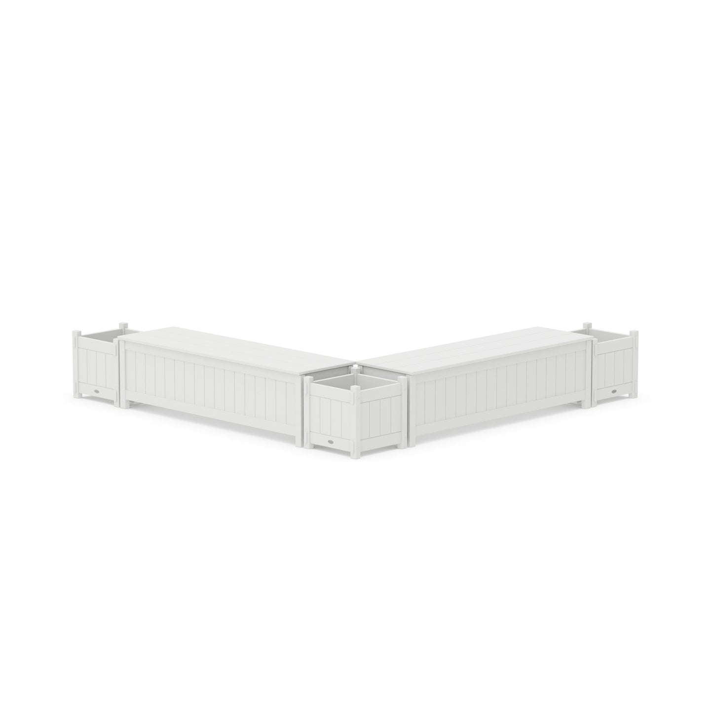 POLYWOOD 60" Vineyard L- Shaped Planter Storage Bench Corner Set — White