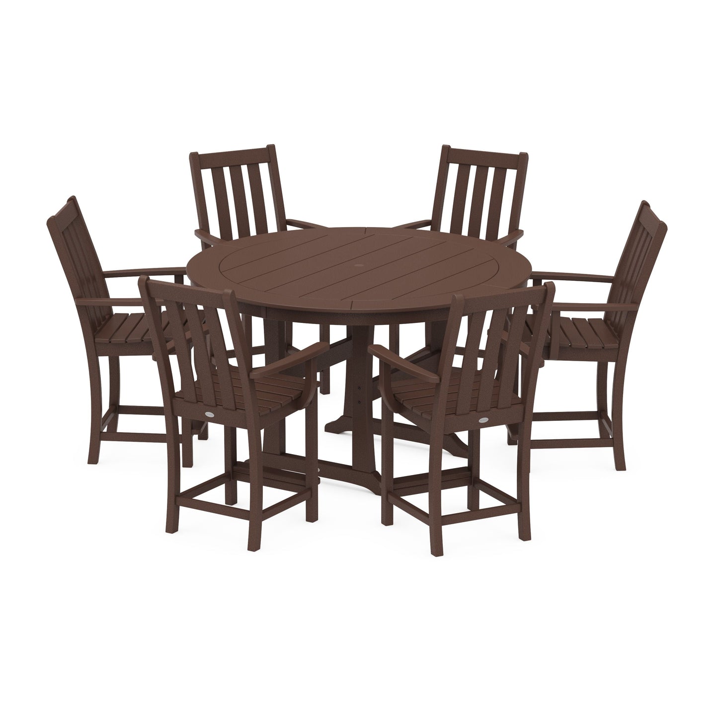 POLYWOOD Vineyard 7-Piece Arm Chair Round Counter Set — Mahogany
