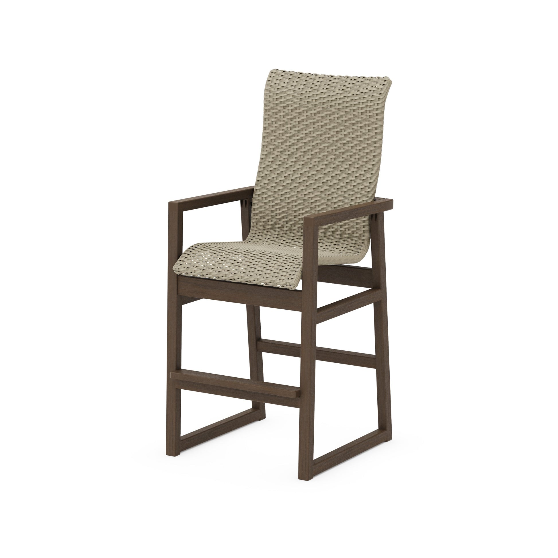 POLYWOOD EDGE Woven High-Back Bar Arm Chair — Kona / Dune Grass