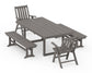 POLYWOOD Vineyard Folding Chair 5-Piece Dining Set with Benches — Driftwood