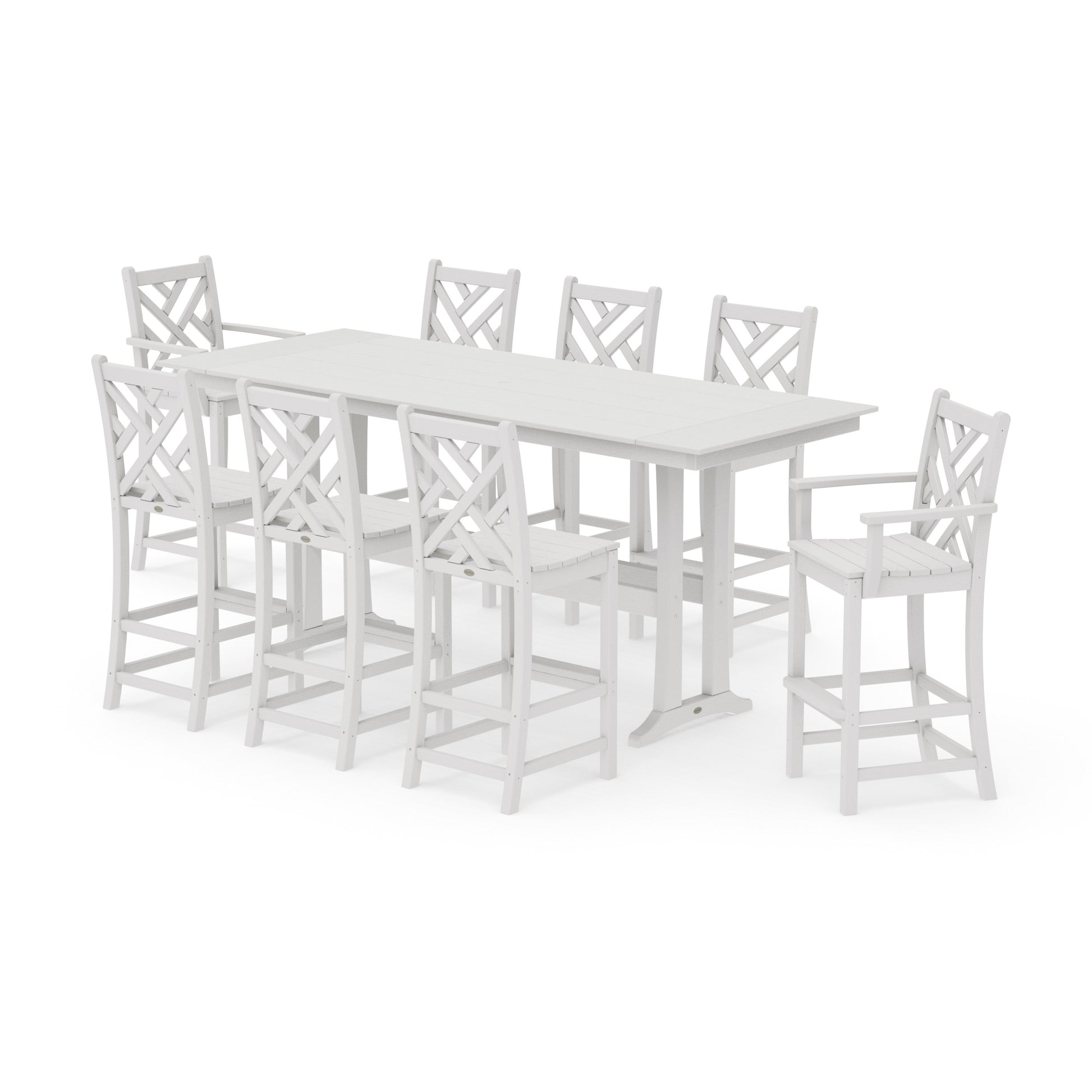 POLYWOOD Chippendale 9-Piece Farmhouse Bar Set with Trestle Legs — Vintage White