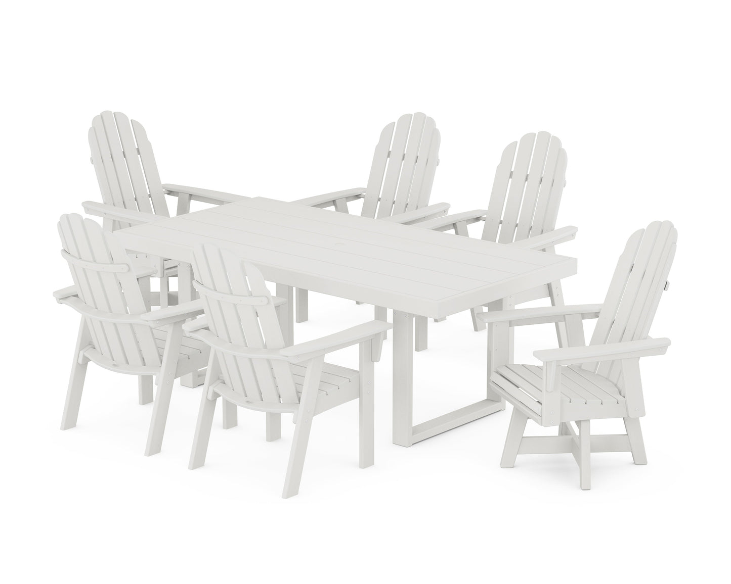 POLYWOOD Vineyard Curveback Adirondack Swivel Chair 7-Piece Dining Set — Vintage White