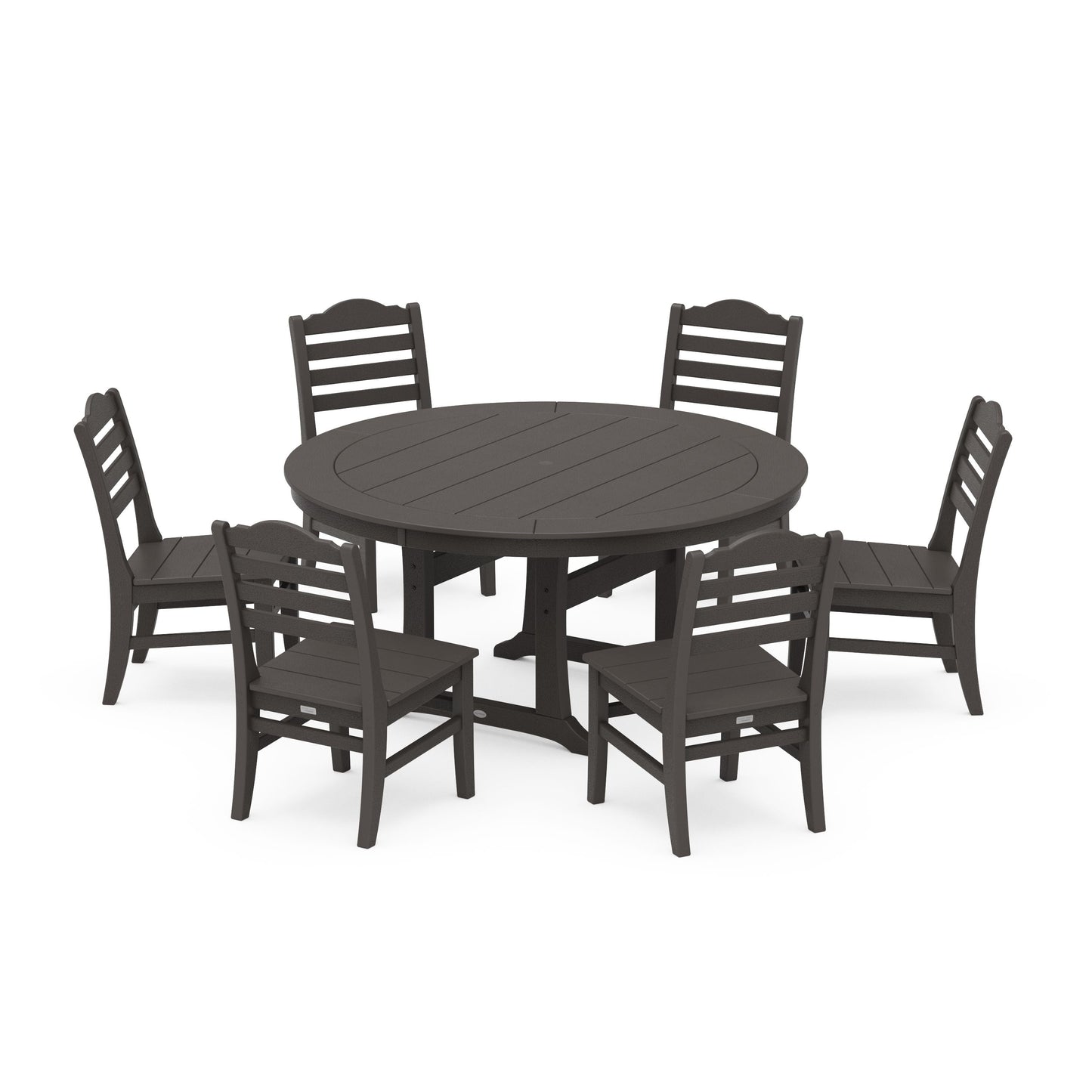 POLYWOOD Savannah 7-Piece Side Chair Round Dining Set — Vintage Coffee