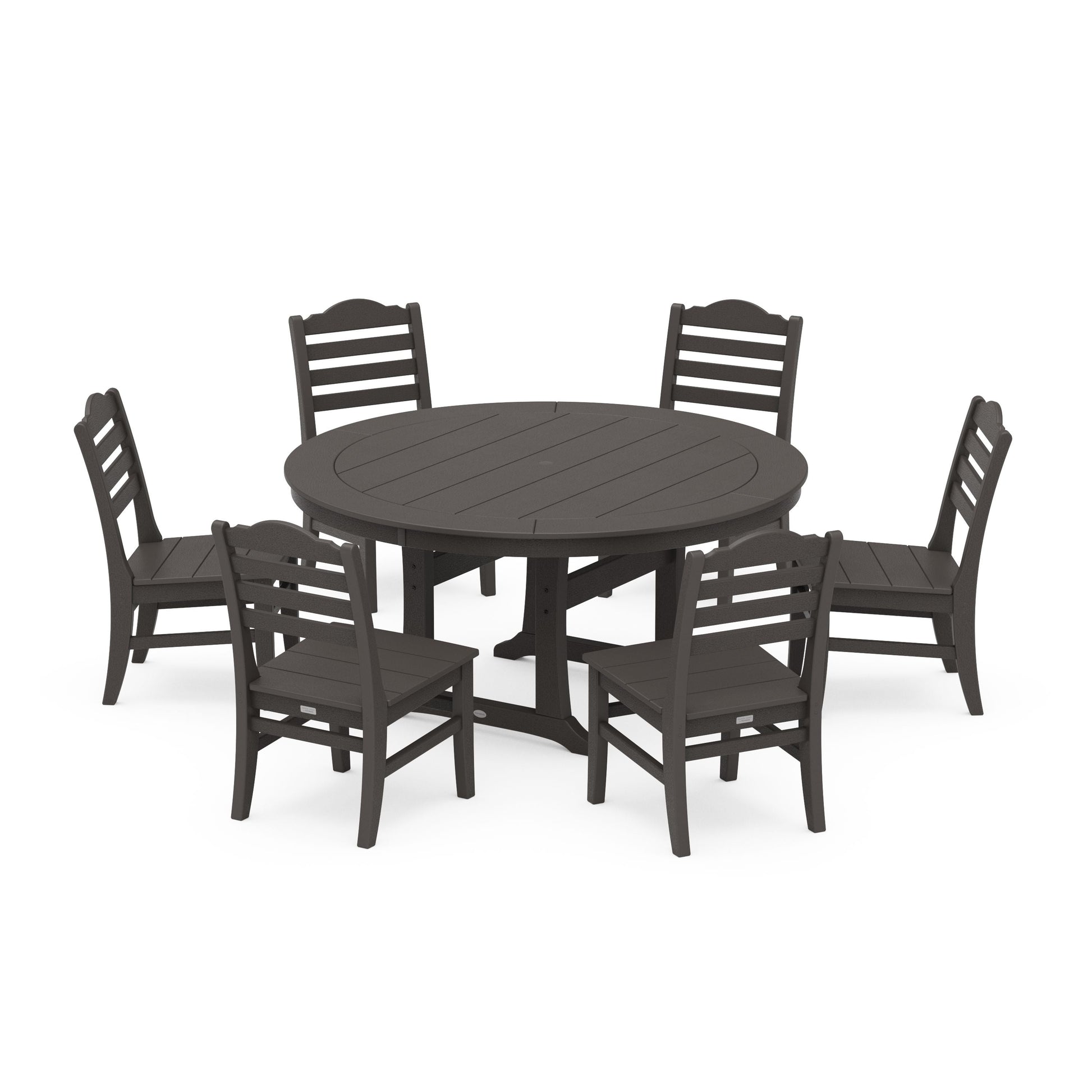 POLYWOOD Savannah 7-Piece Side Chair Round Dining Set — Vintage Coffee