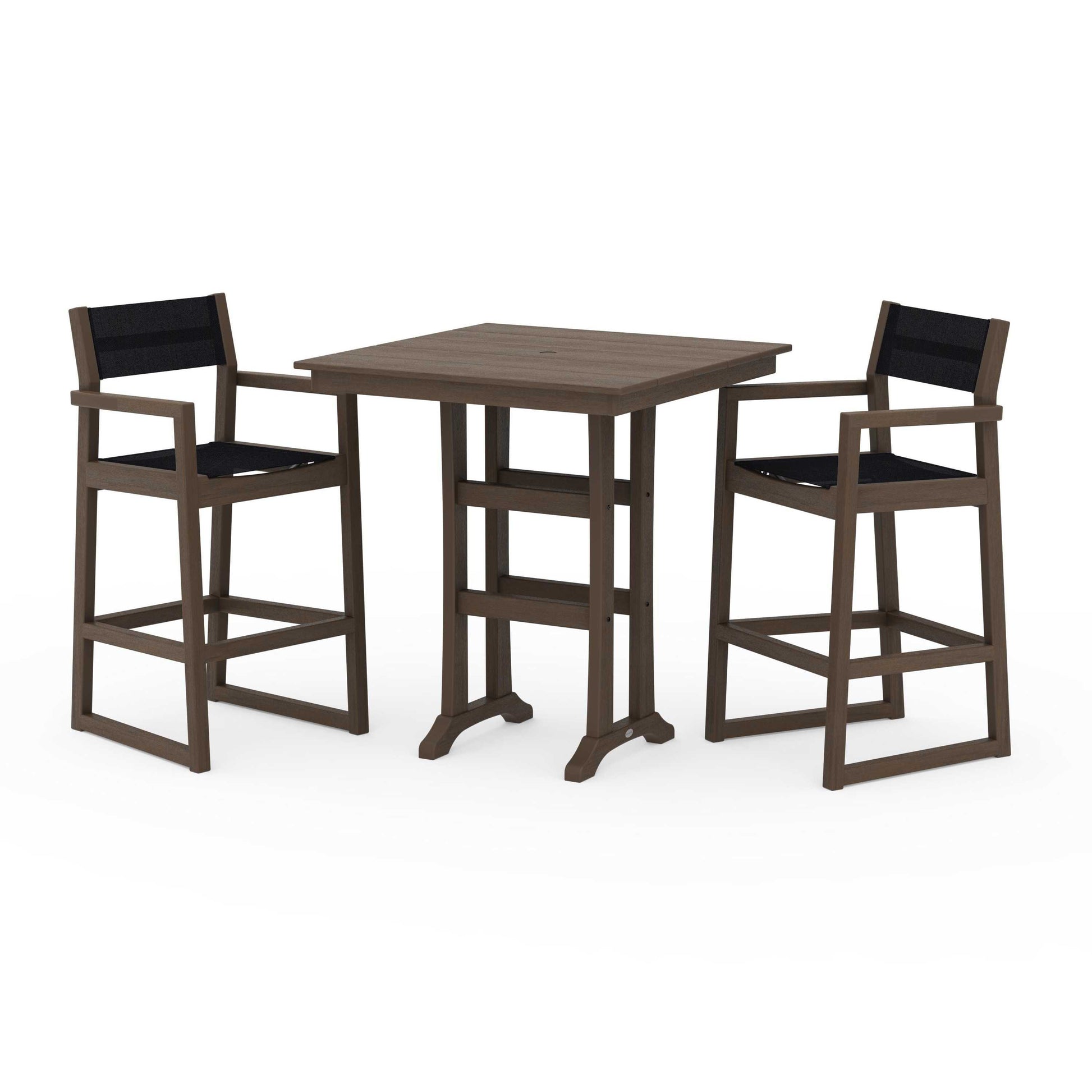 POLYWOOD EDGE Sling Arm Chair 3-Piece Farmhouse Bar Set with Trestle Legs — Kona / Black Sling