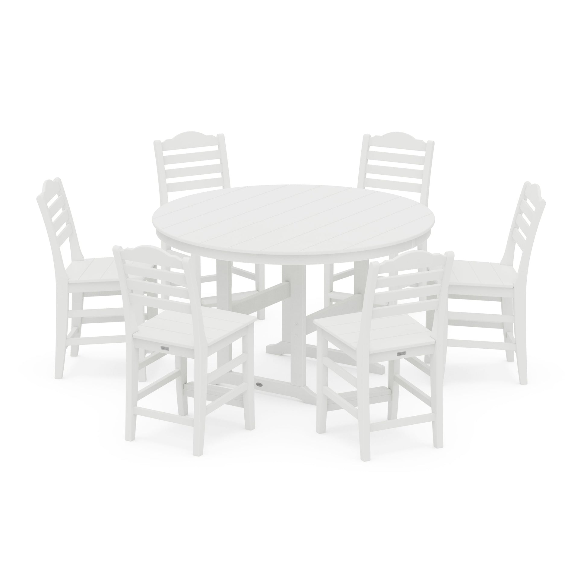 POLYWOOD Savannah 7-Piece Farmhouse Side Chair Round Counter Set — White