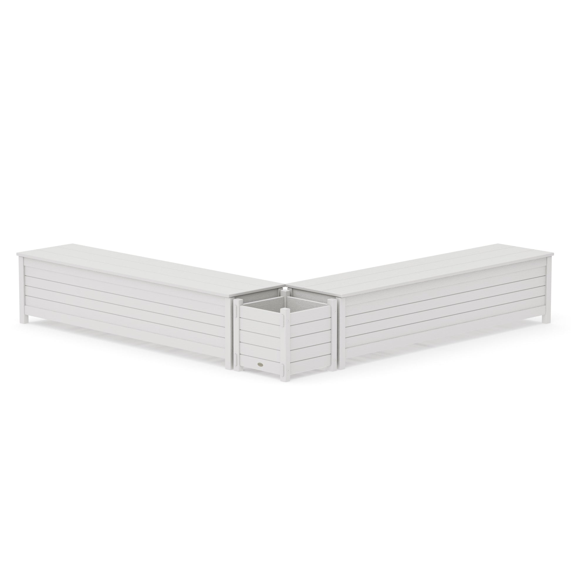 POLYWOOD 72" Nautical L- Shaped Planter Storage Bench Set — Vintage White