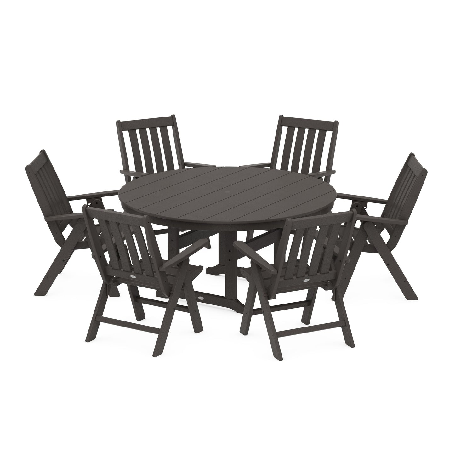 POLYWOOD Vineyard 7-Piece Folding Chair Round Farmhouse Dining Set — Vintage Coffee