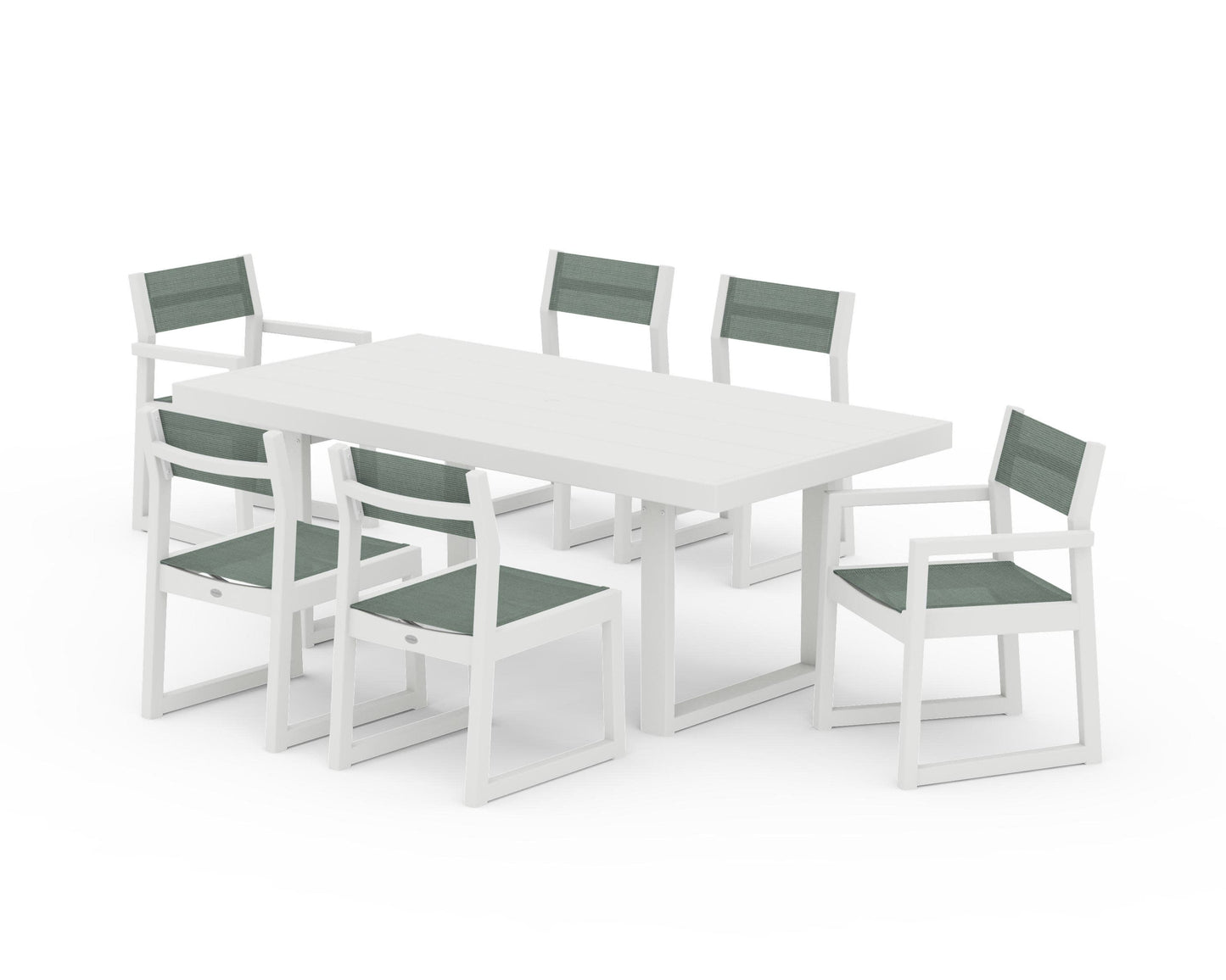 POLYWOOD EDGE Sling 7-Piece Dining Set — Vintage White / Dupioni Sea Mist Sling