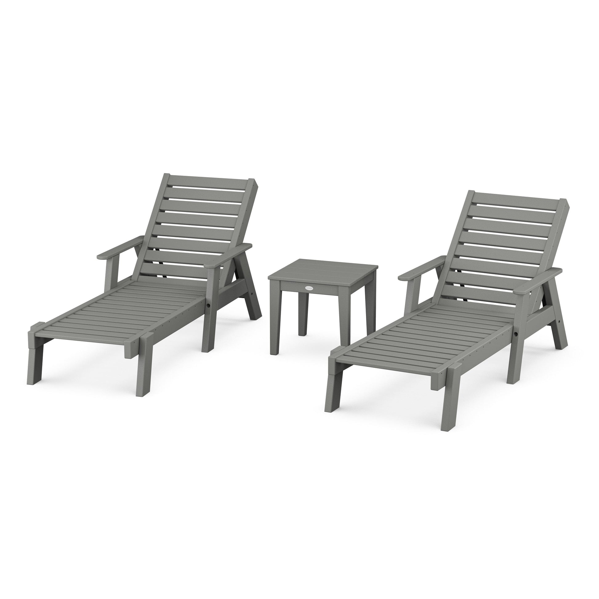 POLYWOOD Captain Chaise 3-Piece Set with Arms — Slate Grey