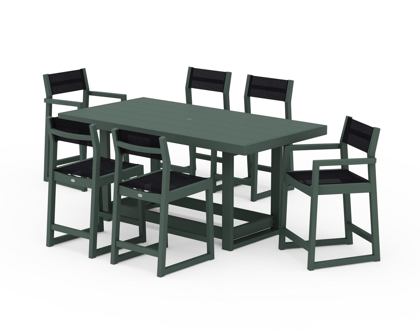 POLYWOOD EDGE Sling 7-Piece Counter Table Set — Green / Black Sling