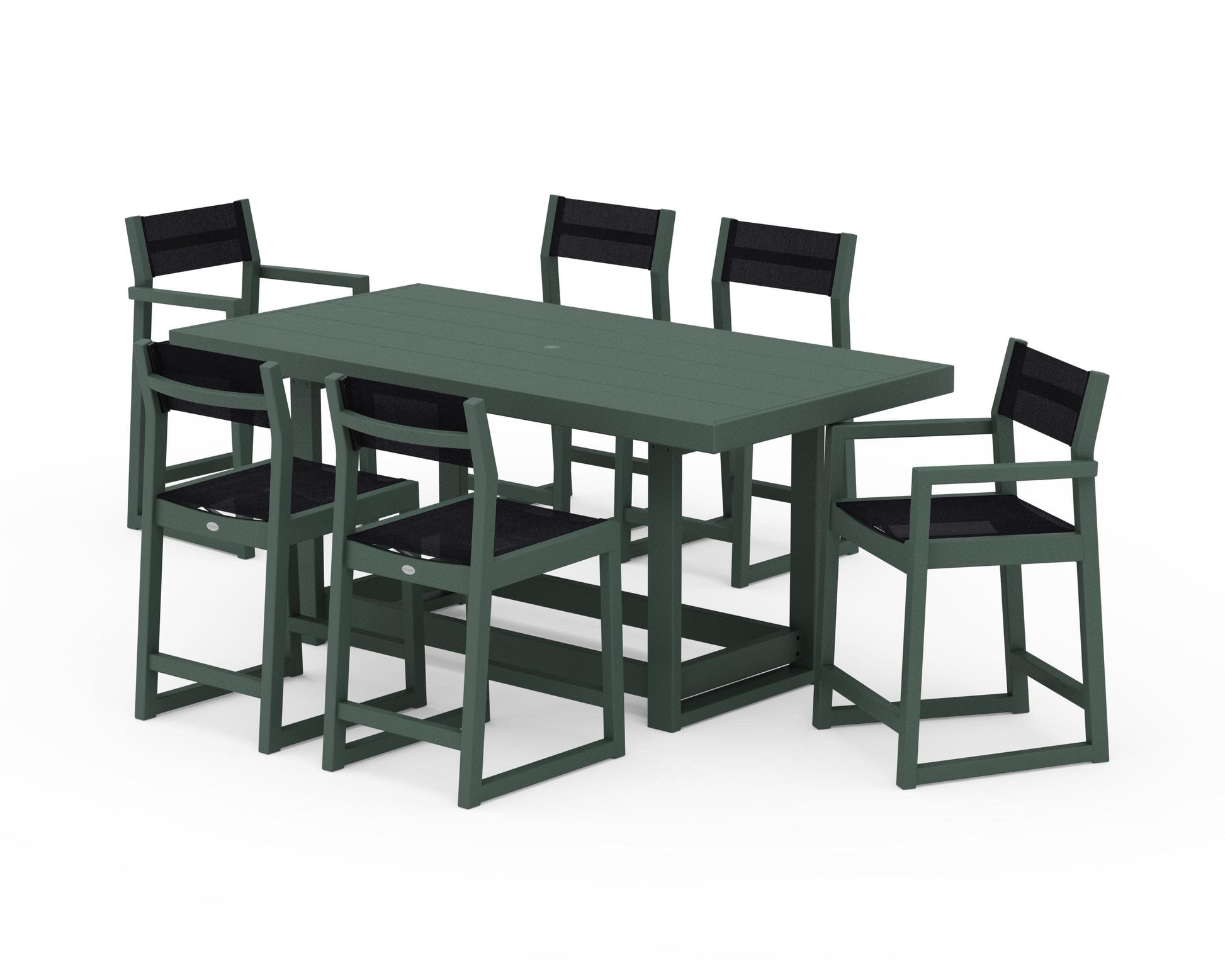 POLYWOOD EDGE Sling 7-Piece Counter Table Set — Green / Black Sling