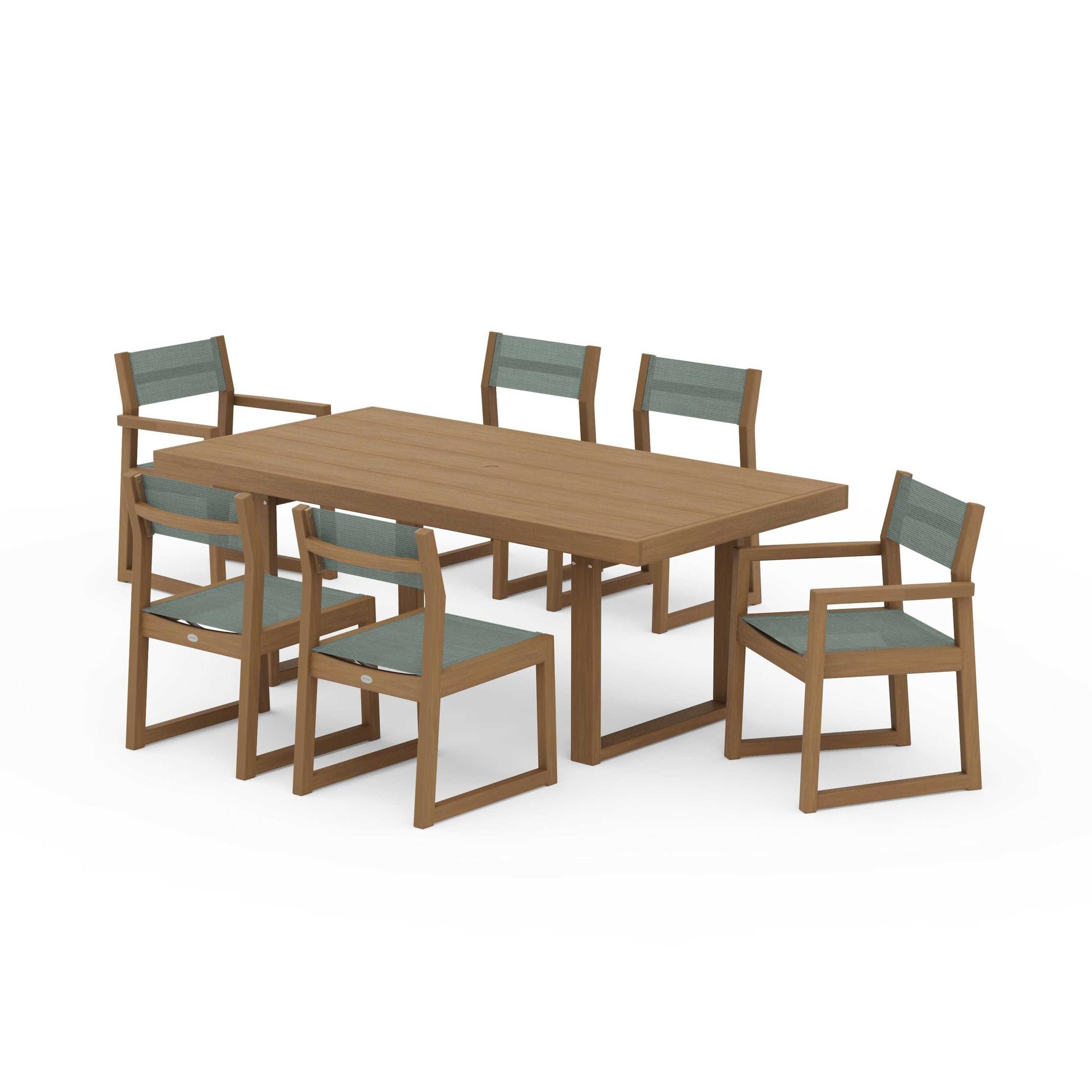POLYWOOD EDGE Sling 7-Piece Dining Set — Natural / Dupioni Sea Mist Sling