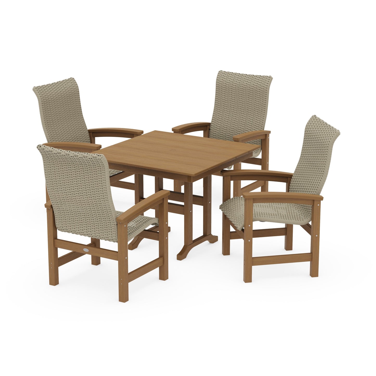 POLYWOOD Coastal Woven High-Back 5-Piece Farmhouse Dining Set — Natural / Dune Grass