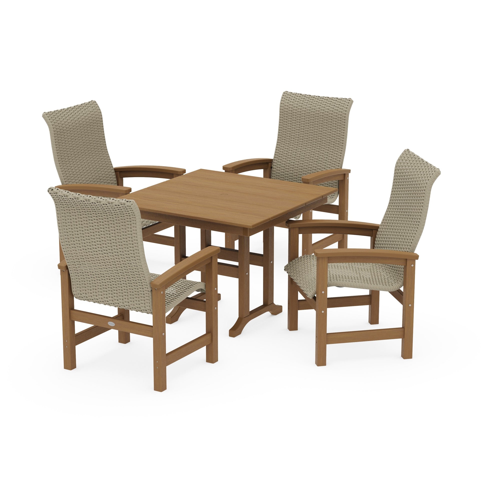 POLYWOOD Coastal Woven High-Back 5-Piece Farmhouse Dining Set — Natural / Dune Grass
