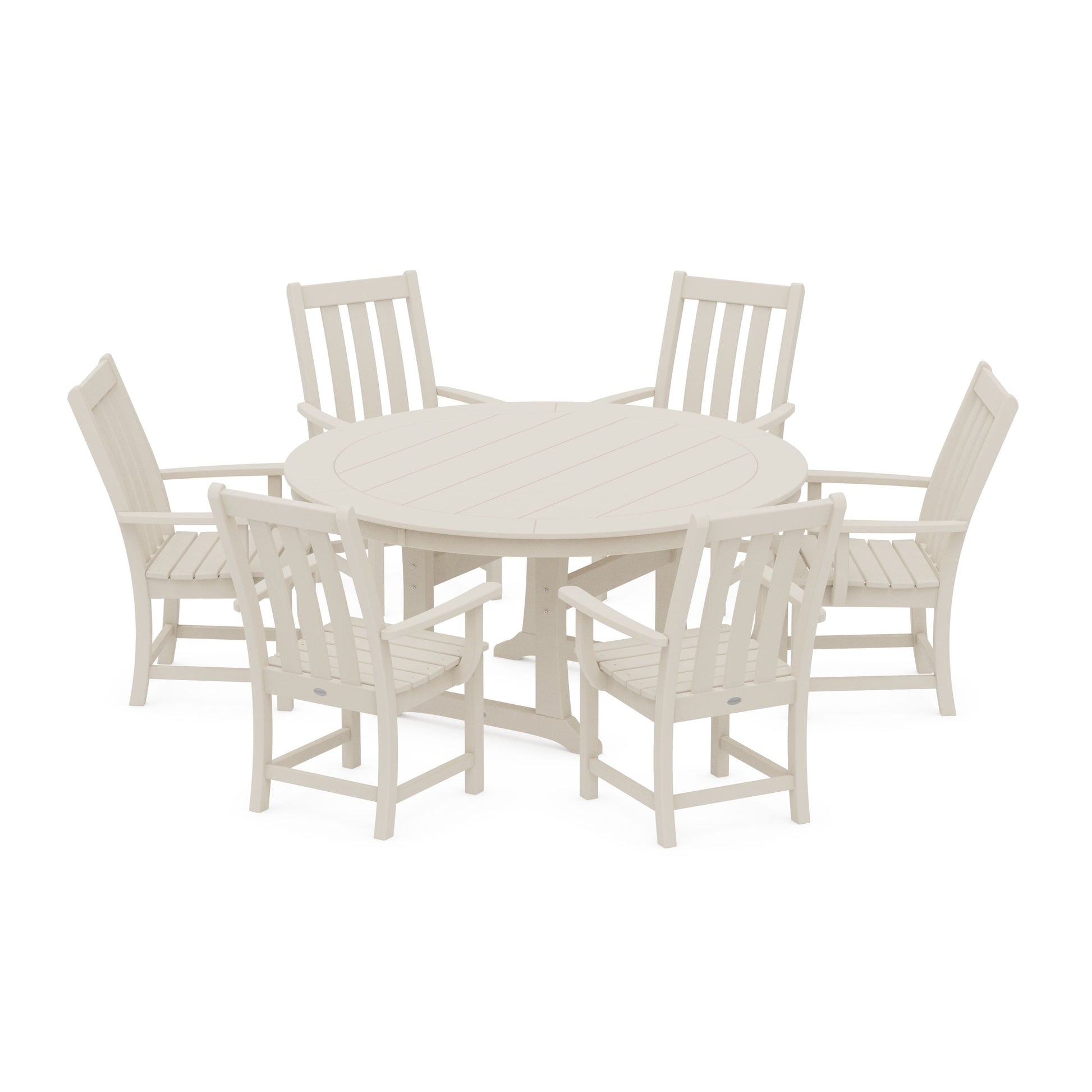 POLYWOOD Vineyard 7-Piece Arm Chair Round Dining Set — Sand