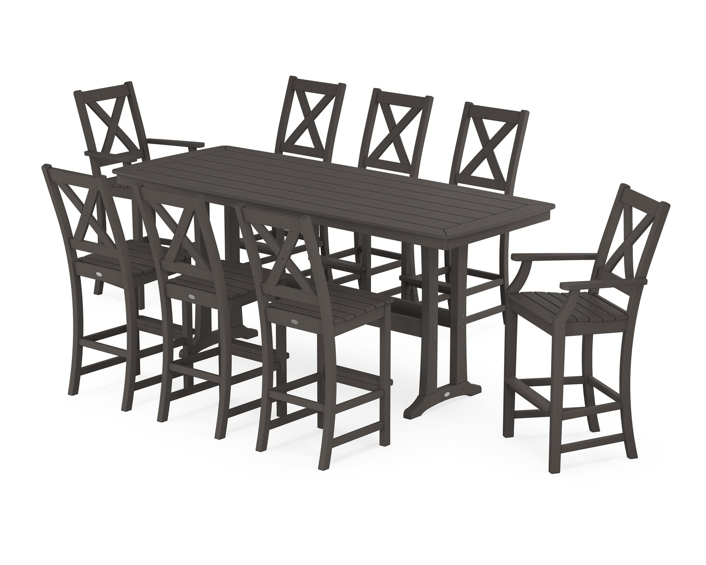 POLYWOOD Braxton 9-Piece Bar Set with Trestle Legs — Vintage Coffee