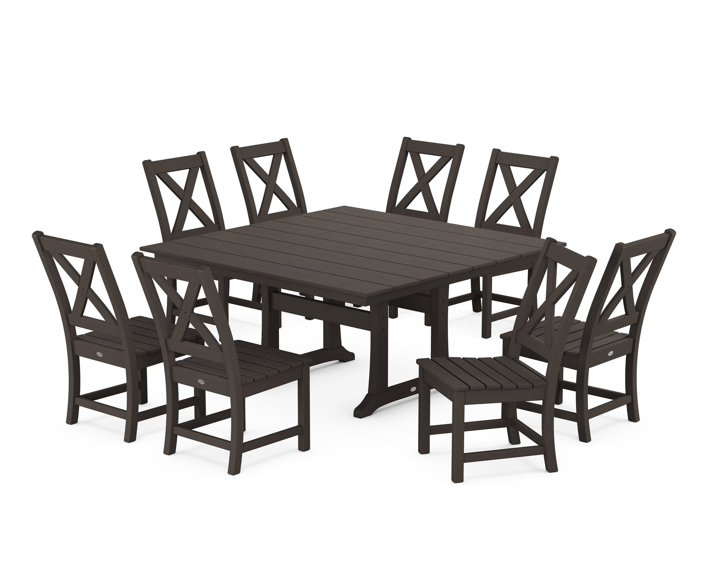 POLYWOOD Braxton Side Chair 9-Piece Farmhouse Dining Set — Vintage Coffee
