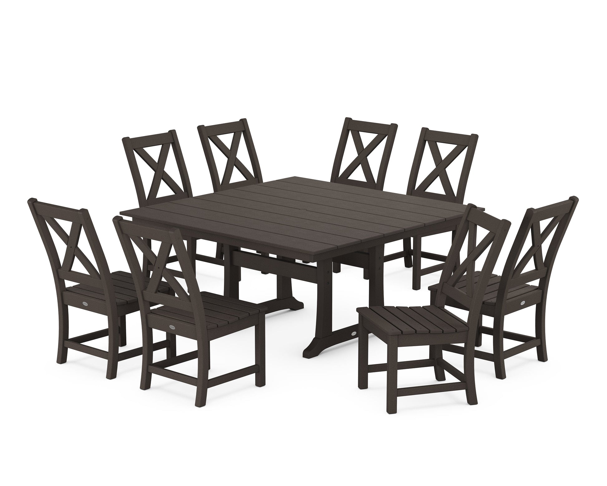 POLYWOOD Braxton Side Chair 9-Piece Farmhouse Dining Set — Vintage Coffee