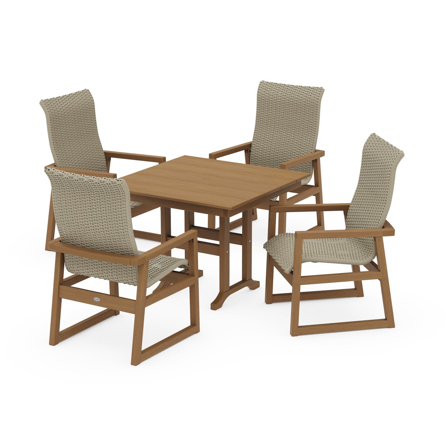 POLYWOOD EDGE Woven Highback 5-Piece Farmhouse Dining Set — Natural / Dune Grass