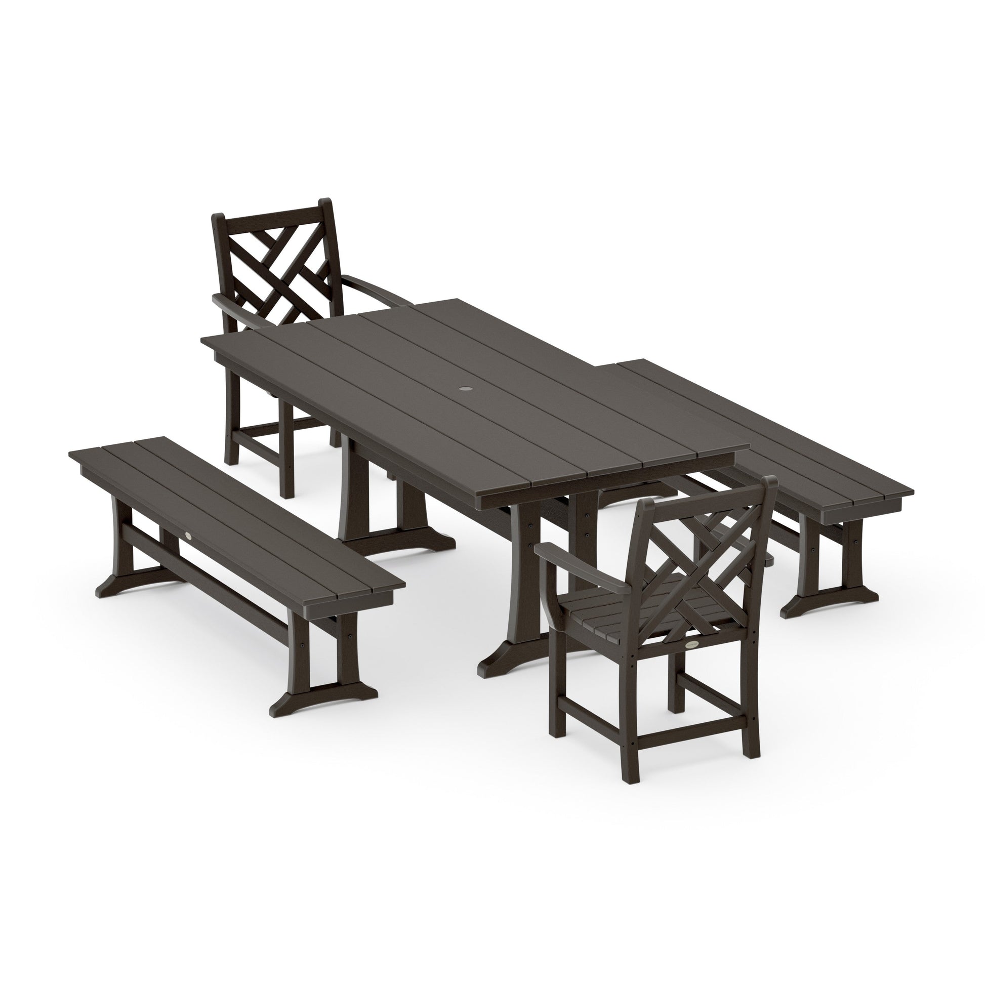 POLYWOOD Chippendale 5-Piece Farmhouse Dining Set With Trestle Legs — Vintage Coffee