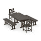 POLYWOOD Chippendale 5-Piece Farmhouse Dining Set With Trestle Legs — Vintage Coffee