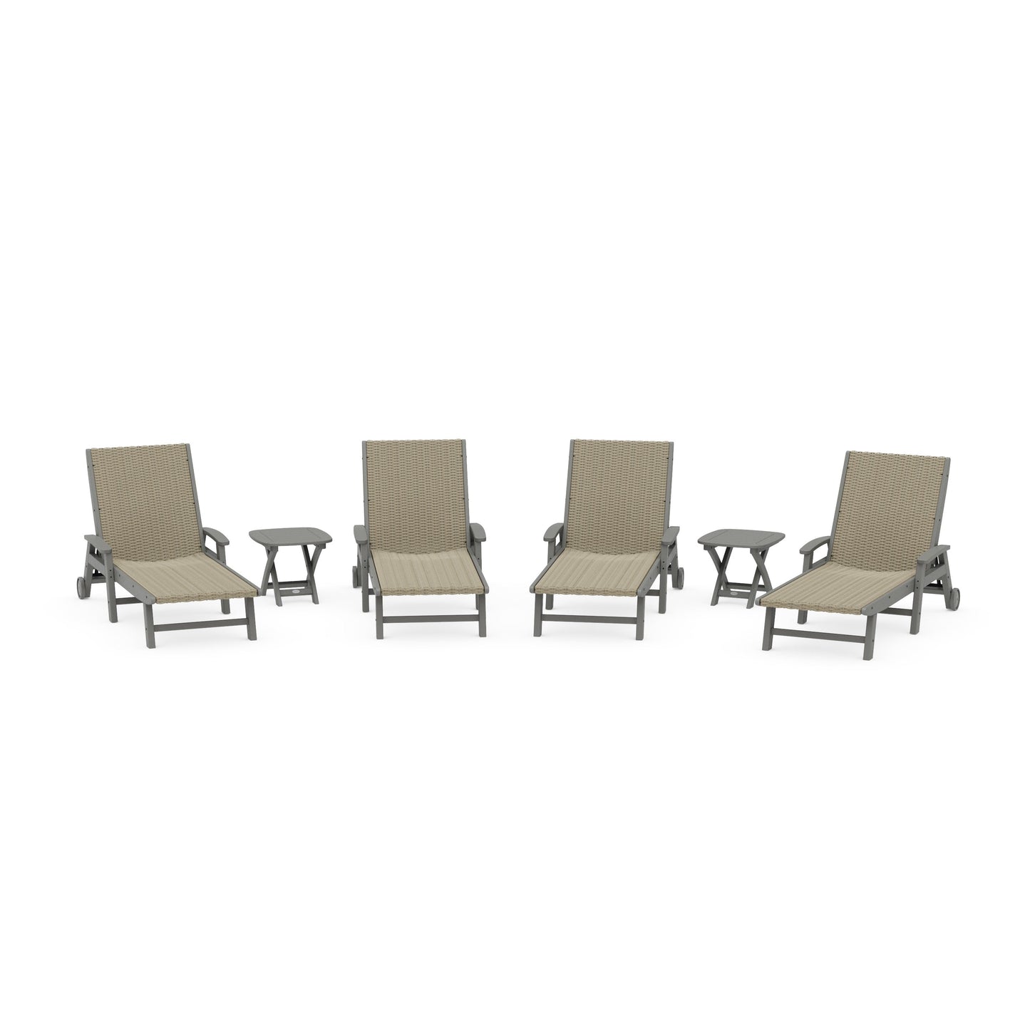 POLYWOOD 6- Piece Coastal Woven Chaise with Arms and Wheels Chaise Lounge Set — Slate Grey / Dune Grass