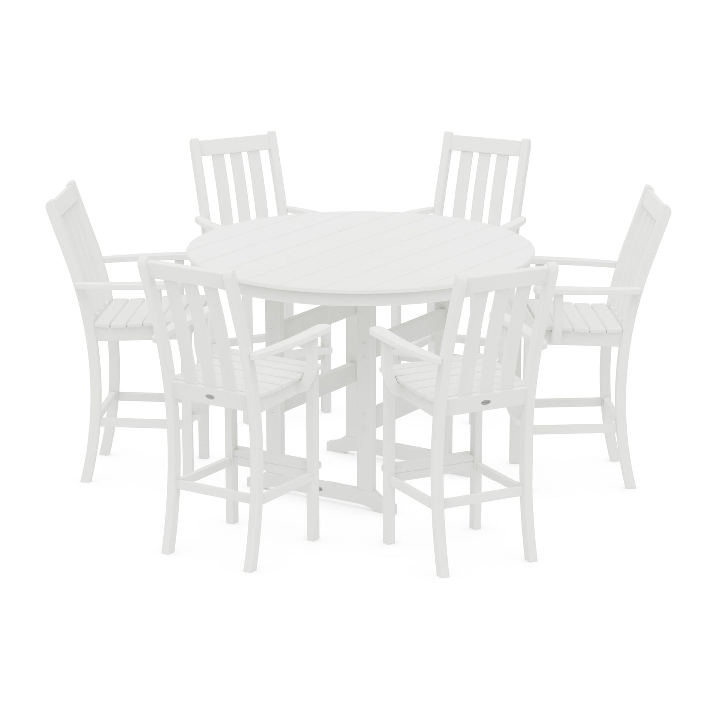 POLYWOOD Vineyard 7-Piece Arm Chair Round Farmhouse Bar Set — White