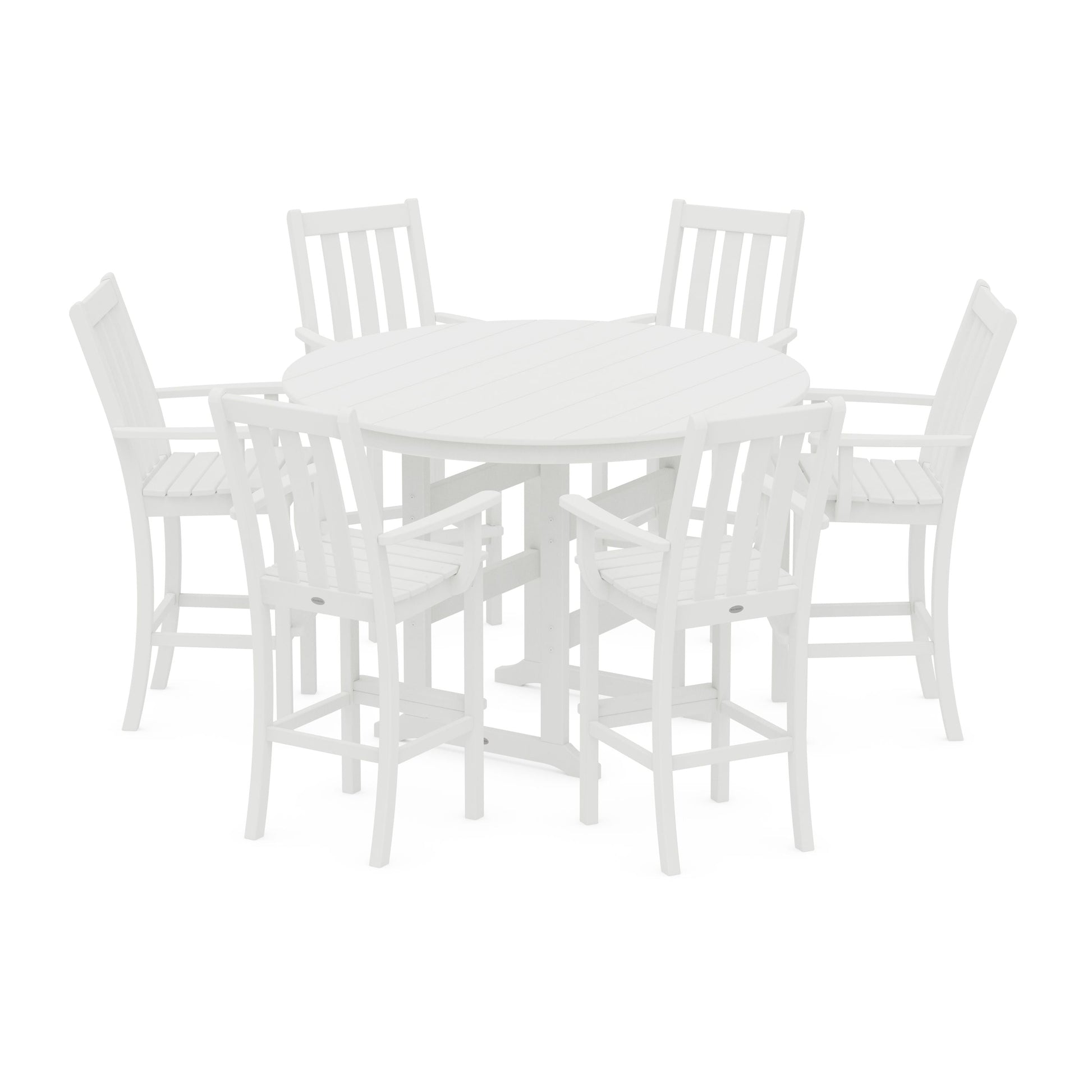 POLYWOOD Vineyard 7-Piece Arm Chair Round Farmhouse Bar Set — White