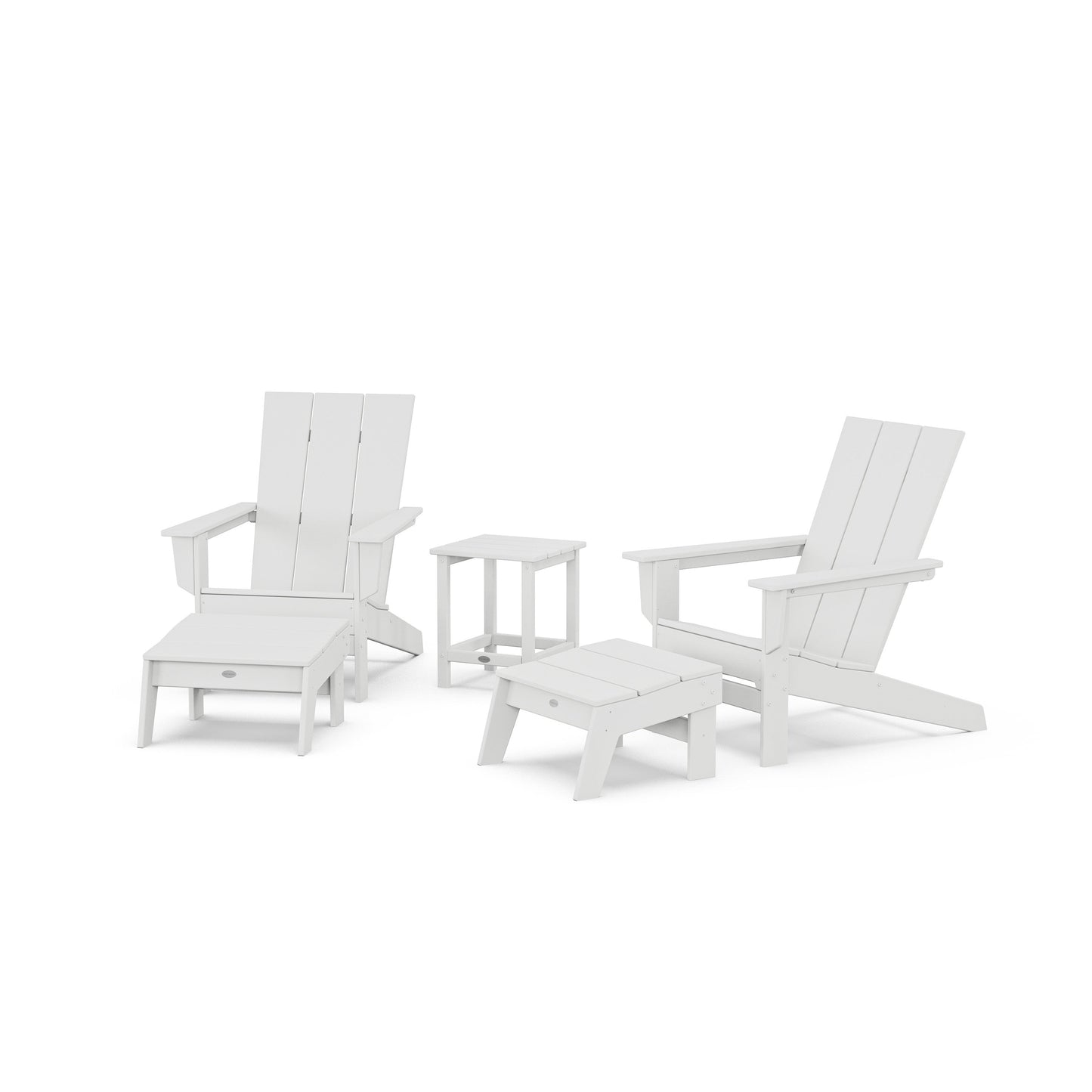 POLYWOOD 5-Piece Modern Studio Adirondack Set with Ottomans and Side Table — White