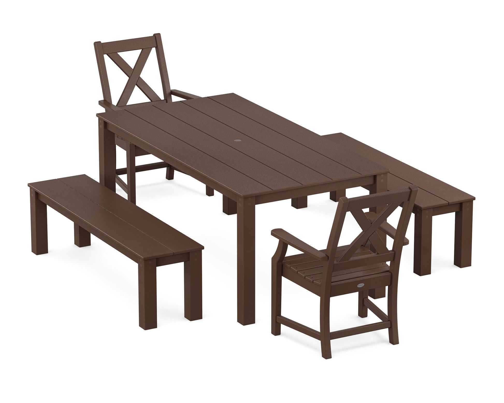 POLYWOOD Braxton 5-Piece Parsons Dining Set with Benches — Mahogany