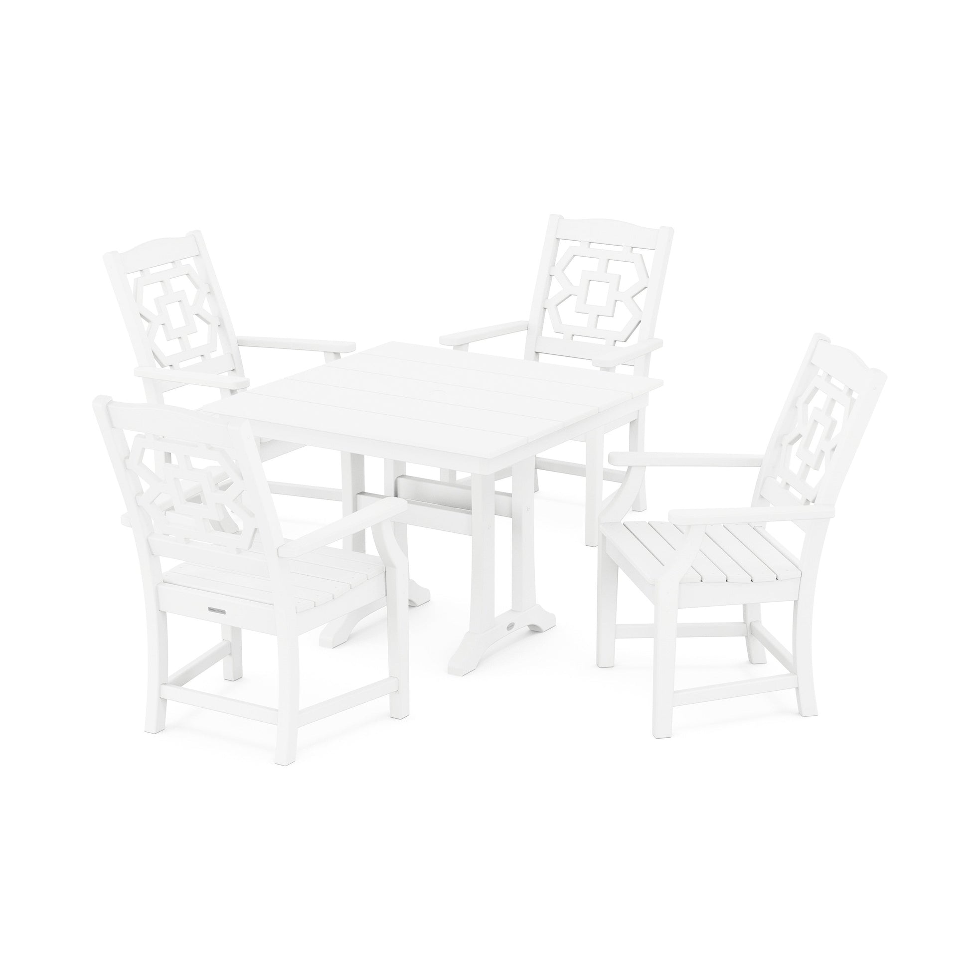 POLYWOOD Chinoiserie 5-Piece Farmhouse Dining Set with Trestle Legs — White