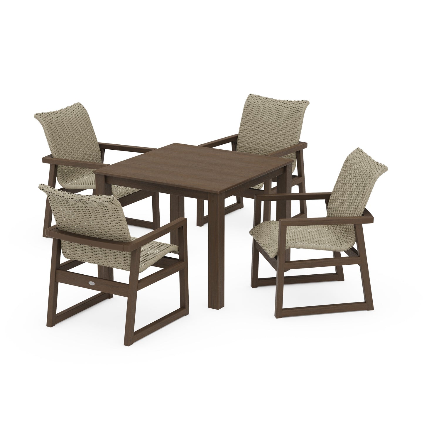 POLYWOOD EDGE Woven 5-Piece Parsons Dining Set — Kona / Dune Grass