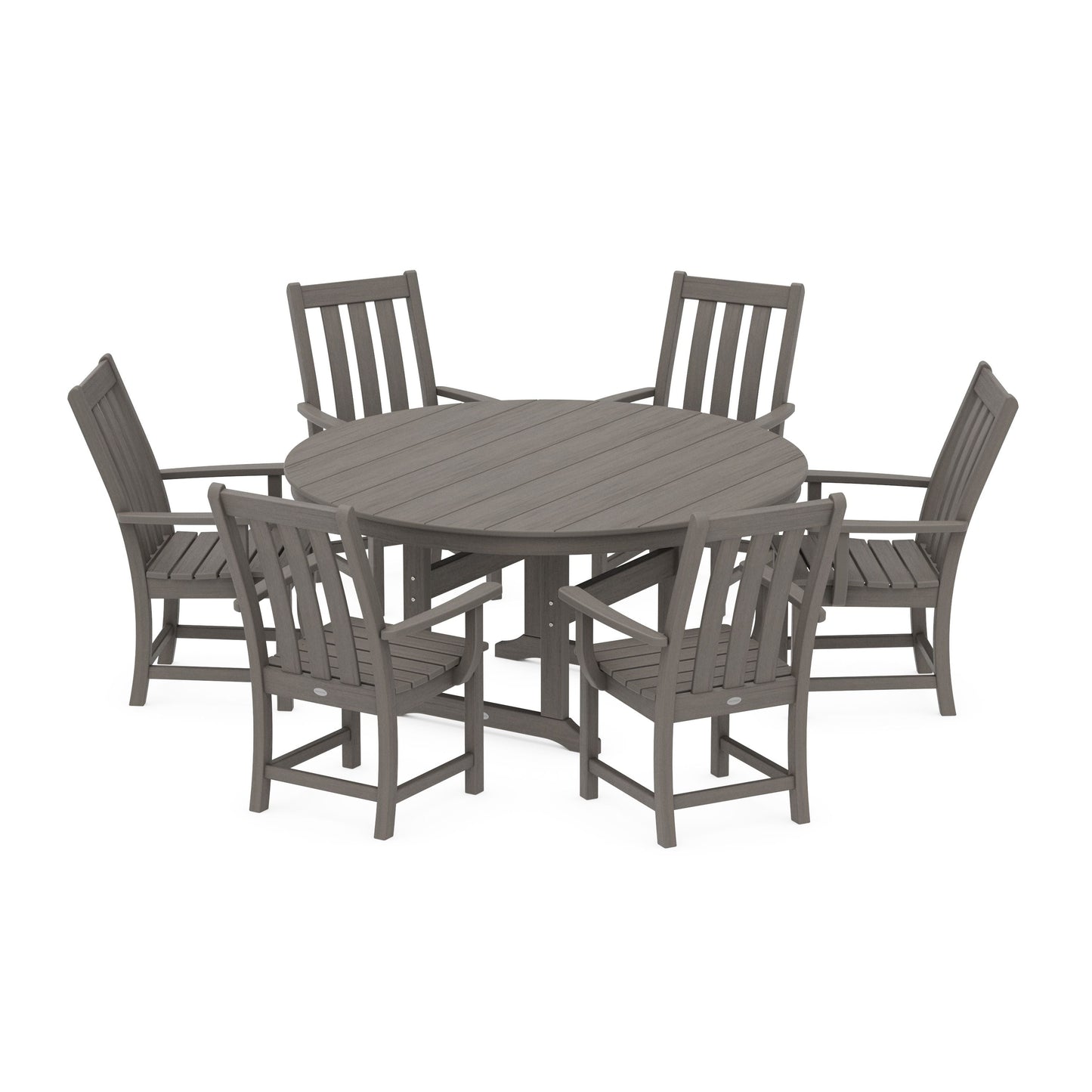 POLYWOOD Vineyard 7-Piece Arm Chair Round Farmhouse Dining Set — Driftwood