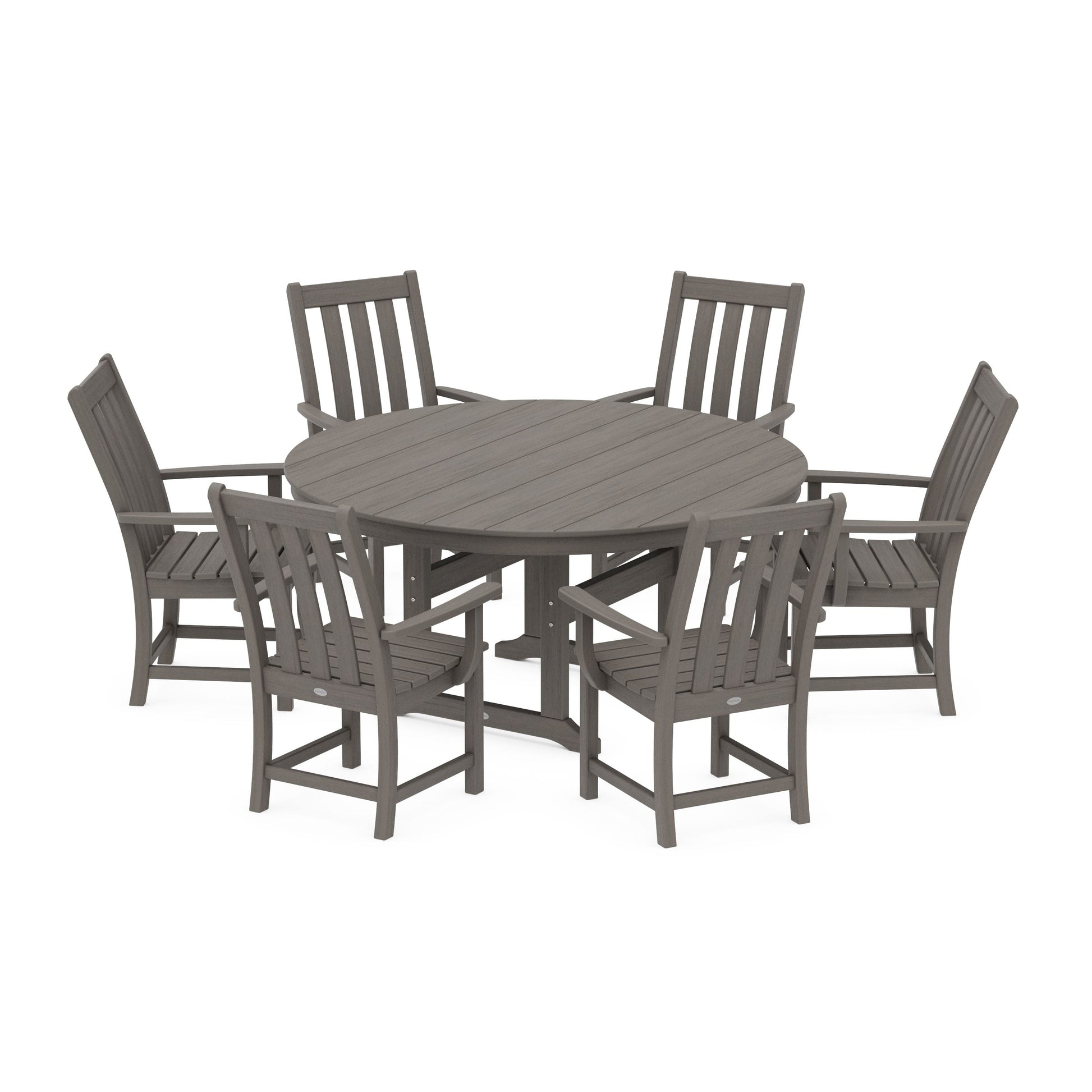 POLYWOOD Vineyard 7-Piece Arm Chair Round Farmhouse Dining Set — Driftwood